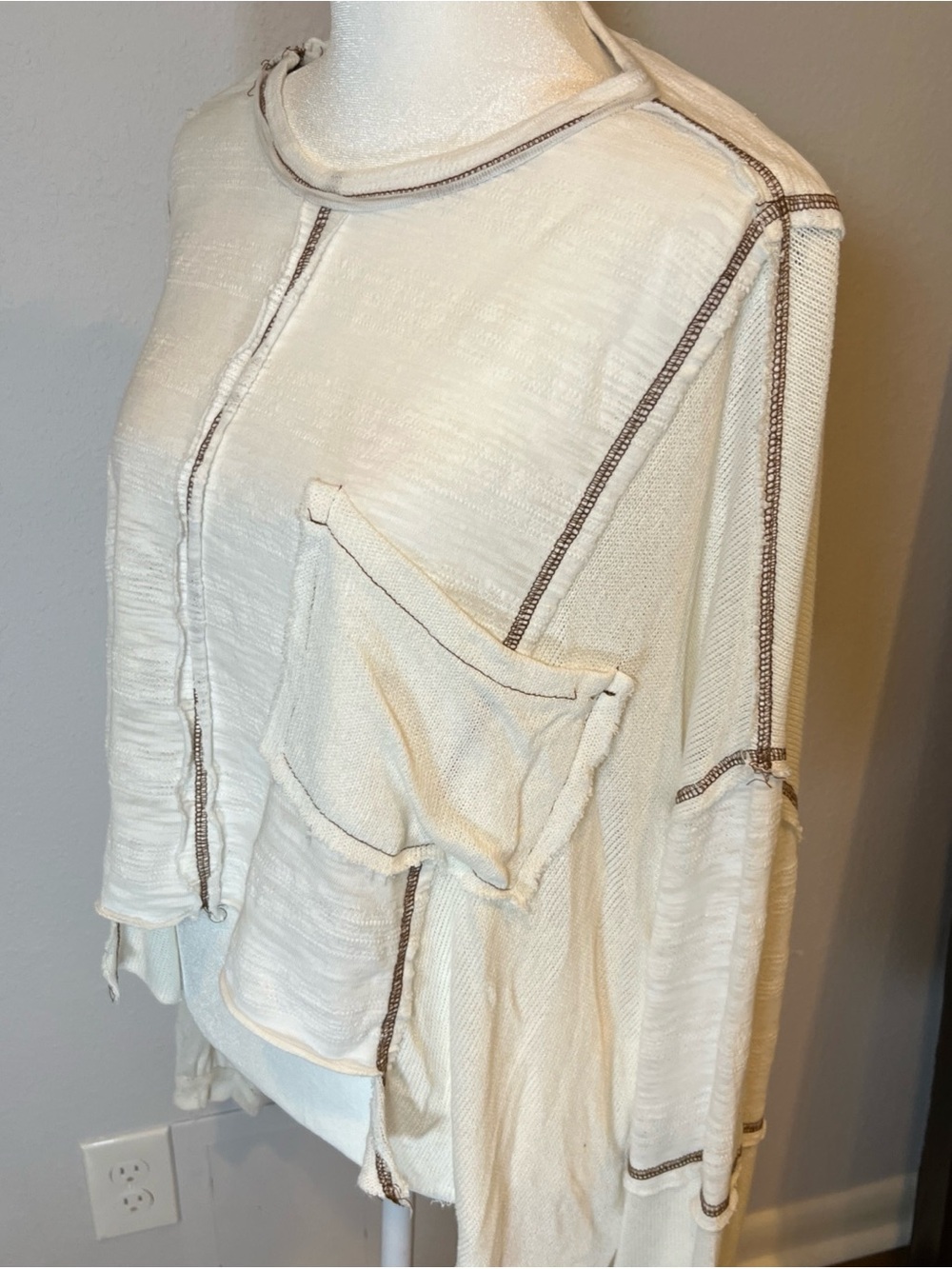 POL Contrast Stitch Fairy Boho Top S Patchwork Long Sleeve Shirt Bell Sleeve EUC